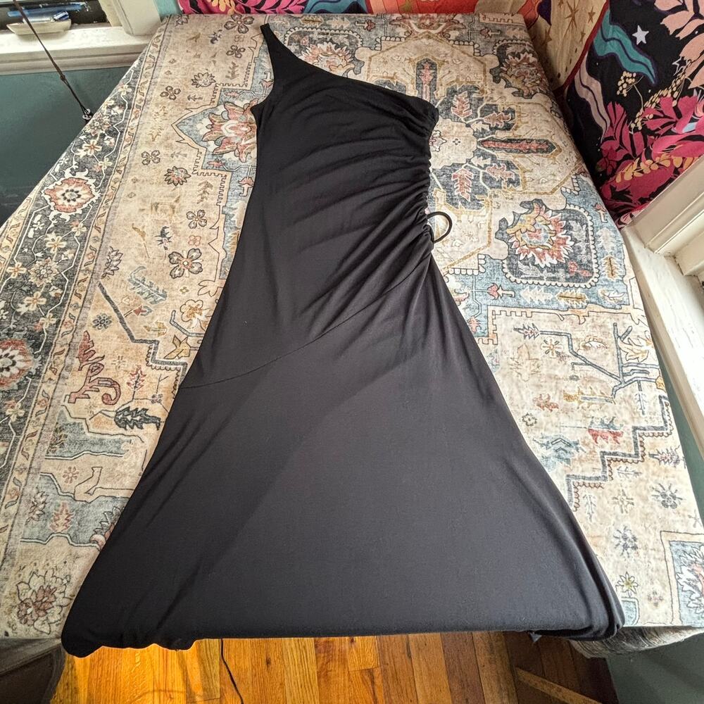 Vintage City Triangles 90s WhimsyGoth Full Length Women's Black Scrunch Dress - Picture 2 of 11